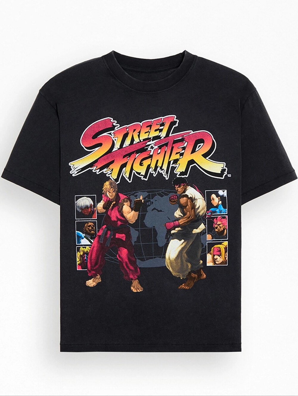 Street Fighter KO T-Shirt, Large, Black Washed